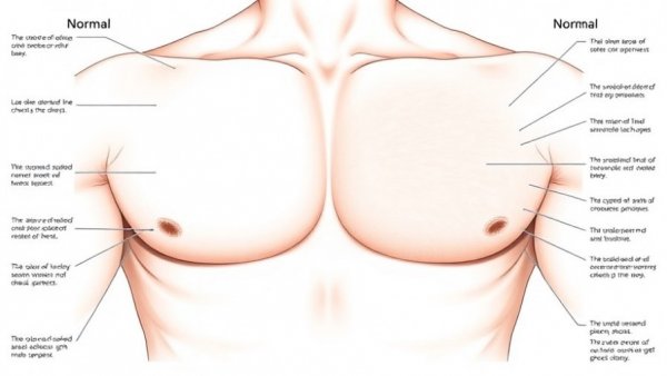 Illustration of gynecomastia vs normal male chest, educational graphic, Gynecomastia Treatment Permanent.