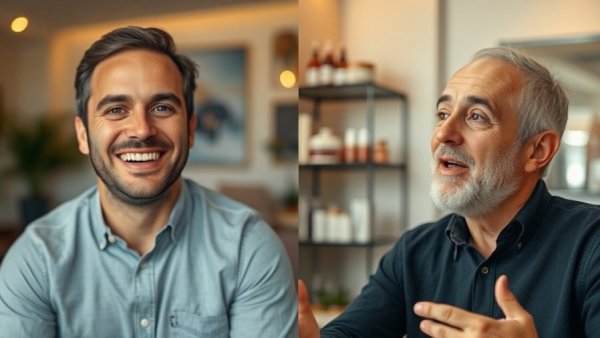 Discussion before getting botox, split-screen with expressions.