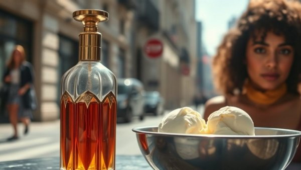 Summer Fridays Sunlit Vanilla Eau de Parfum bottle with ice cream and woman