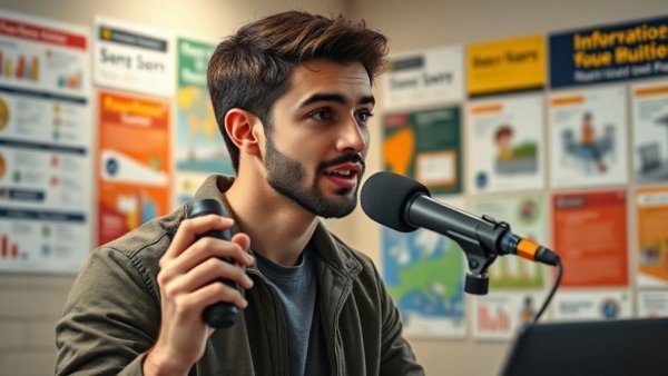 Young male podcaster discusses factors in hair surgery duration.