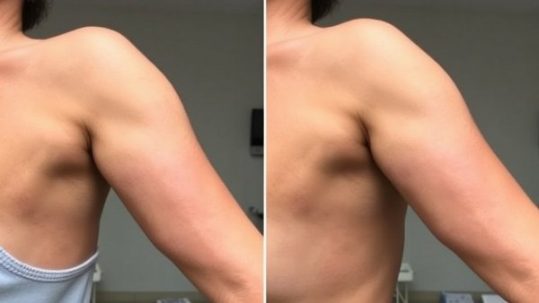 Arm before and after brachioplasty indicates excess skin removal.
