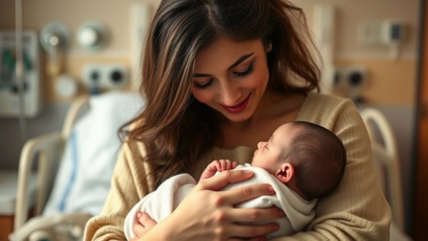 Women Caregivers: A loving woman tenderly holding a newborn.