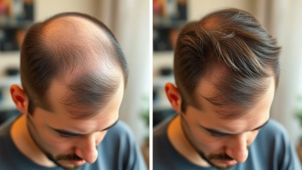 Predict hair loss progression over five years in split-screen comparison.