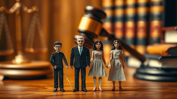 Family Law concept with gavel and torn family cutout representing legal separation.