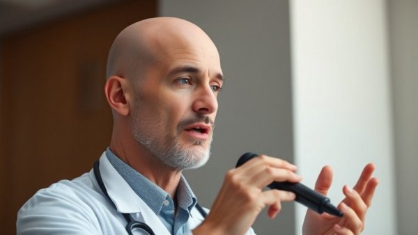 Bald male doctor discusses hair and lip surgery insights.