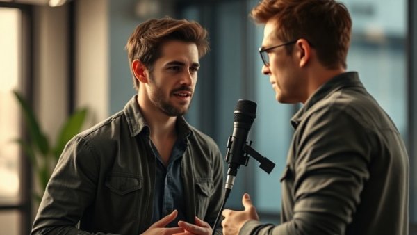 Person talking into microphone in modern studio setting. What Makes A Good Plastic Surgeon conversation.