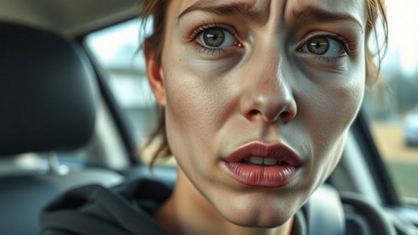 Close-up of person showing lip filler complications.