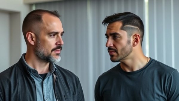 Discussion on hair transplant and heart failure, candid indoor scene
