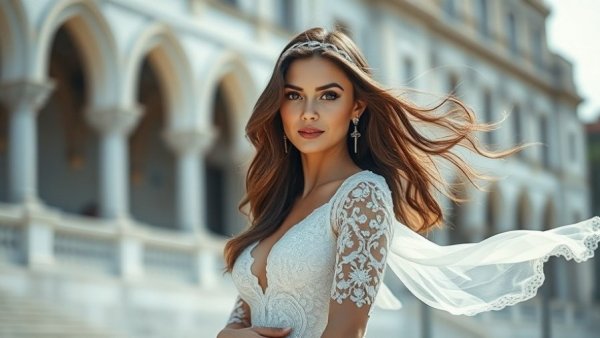 Elegant woman showcasing confidence in a white dress; XERF Skin Tightening Treatment example.
