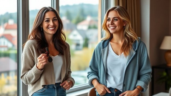 Women balancing motherhood and beauty routines, smiling indoors.