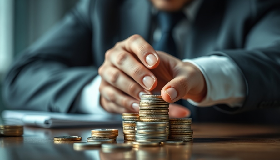 Businessman organizing divorce assets by stacking coins.