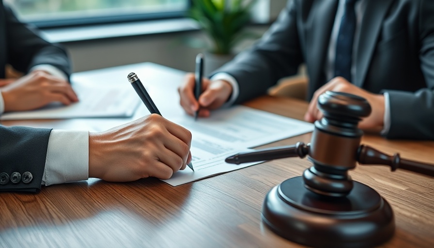 Uncontested divorce agreement signing with lawyer and couple in office.