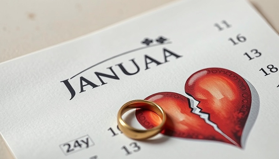 Illustration of January calendar with divorce symbols, January divorce trend.