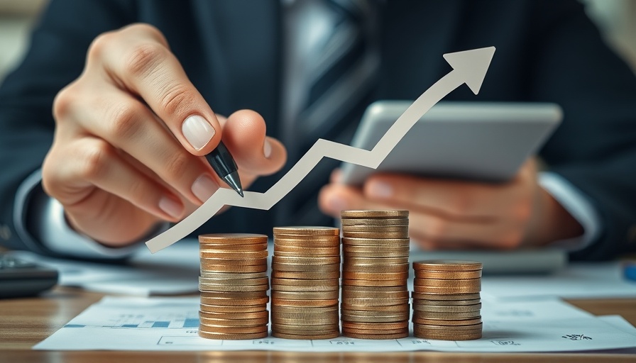 Rising income concept with hand drawing arrow over coin stacks, relevant to high net income divorce.