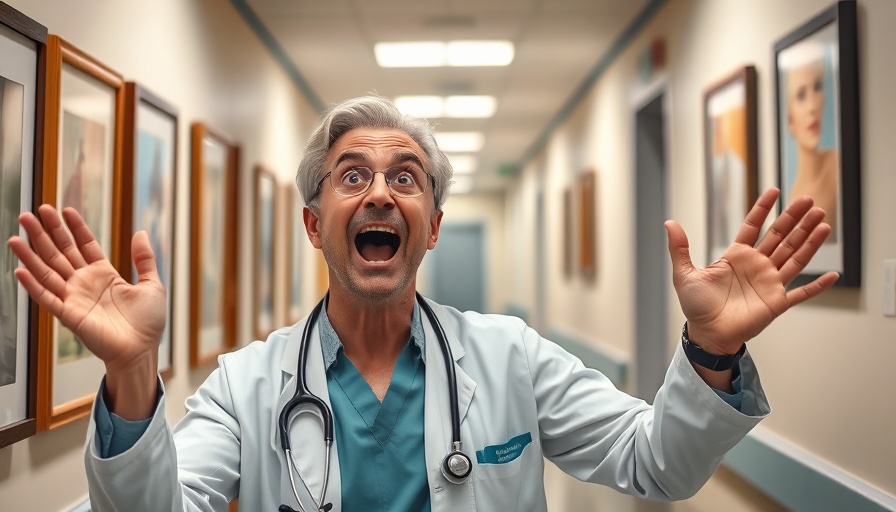 Excited medical professional in a hallway expressing surprise.