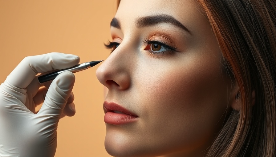 Rhinoplasty surgery preparation, woman marked for surgery.