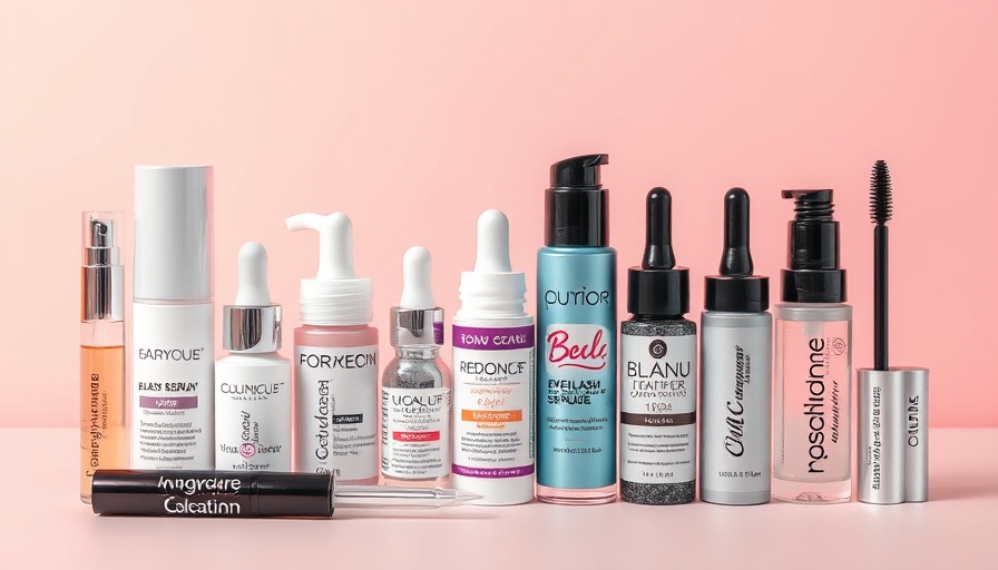 Variety of best eyelash growth serums on pastel background.