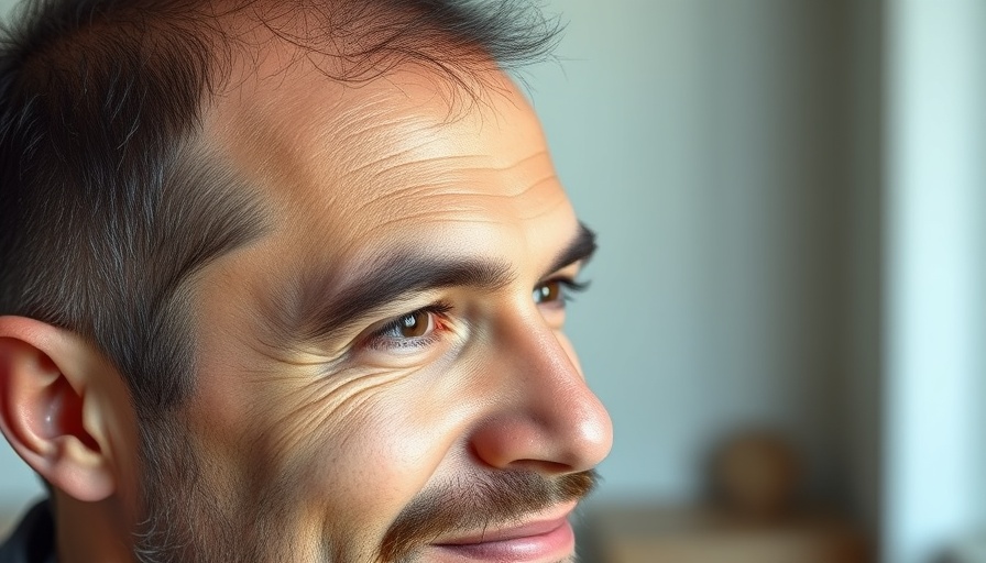 Close-up of man's hair six months post hair transplant, satisfied expression