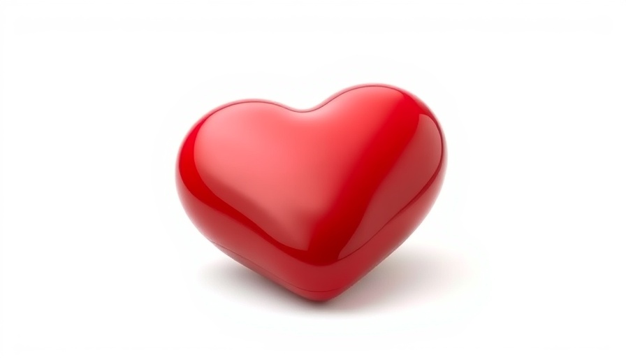 Glossy red heart with reflective sheen on white background.