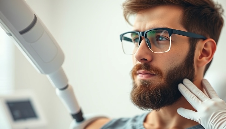 Laser hair removal for men, man receiving treatment.