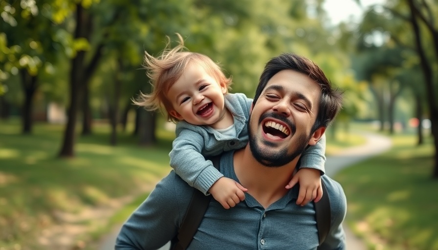 Happy child on man's shoulders in park, Photorealistic, Contesting Paternity
