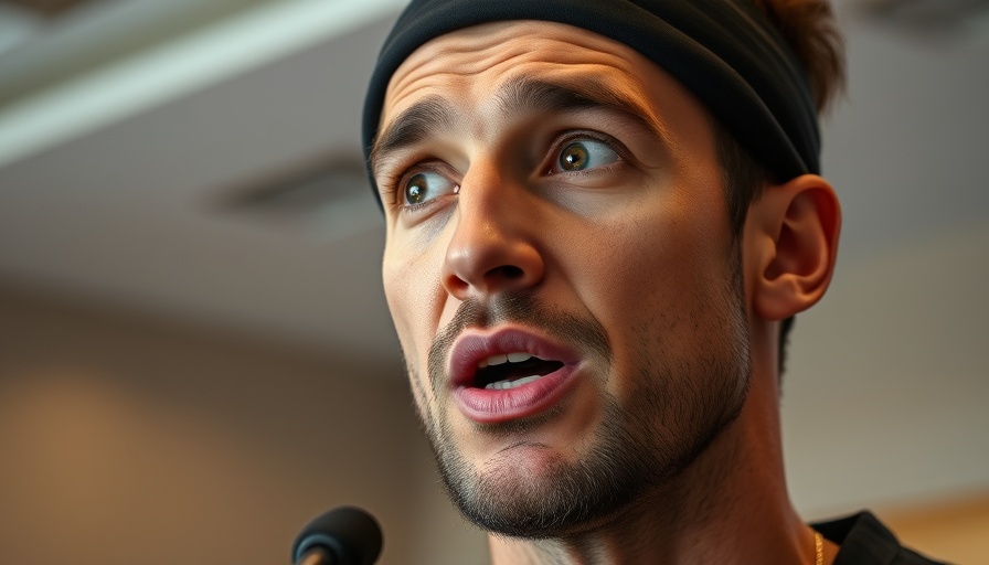 Man wearing headband speaking, related to Men Shaving Their Eyelashes.