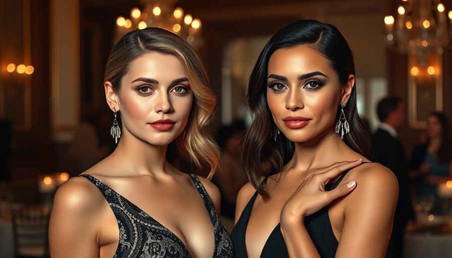 Two women at a formal event with glowing skin.