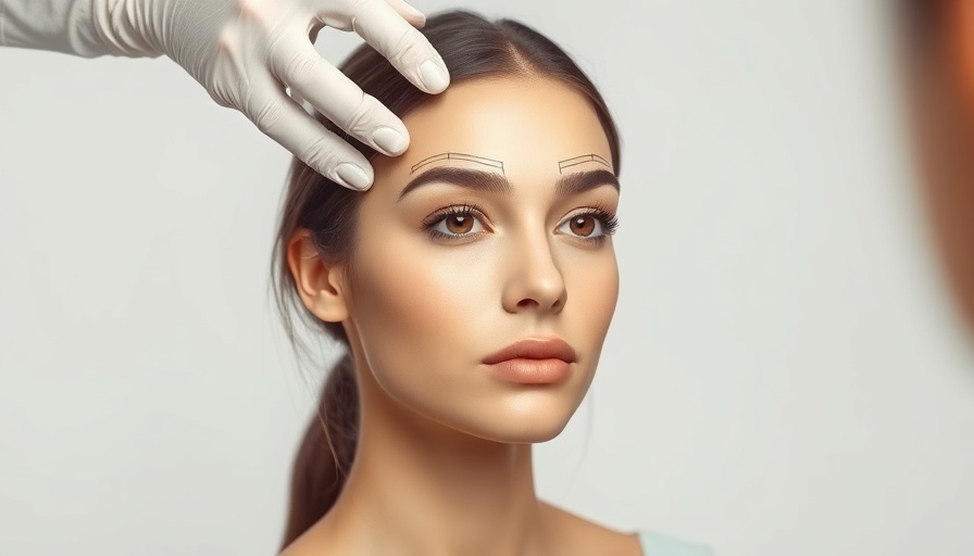Young woman undergoing gliding brow lift marking procedure, focused expression.