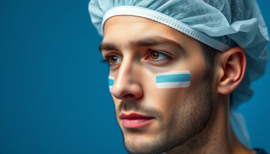 Man with surgical markings preparing for cosmetic surgery procedure.