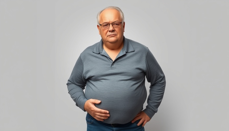 Middle-aged man with excess weight, focusing on pectoral fat.