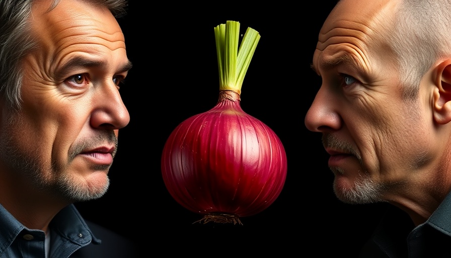 Onion juice for extreme hair growth concept with contrasting expressions.