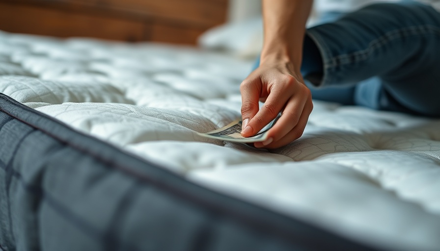 Person in jeans hiding money under a mattress, natural lighting.