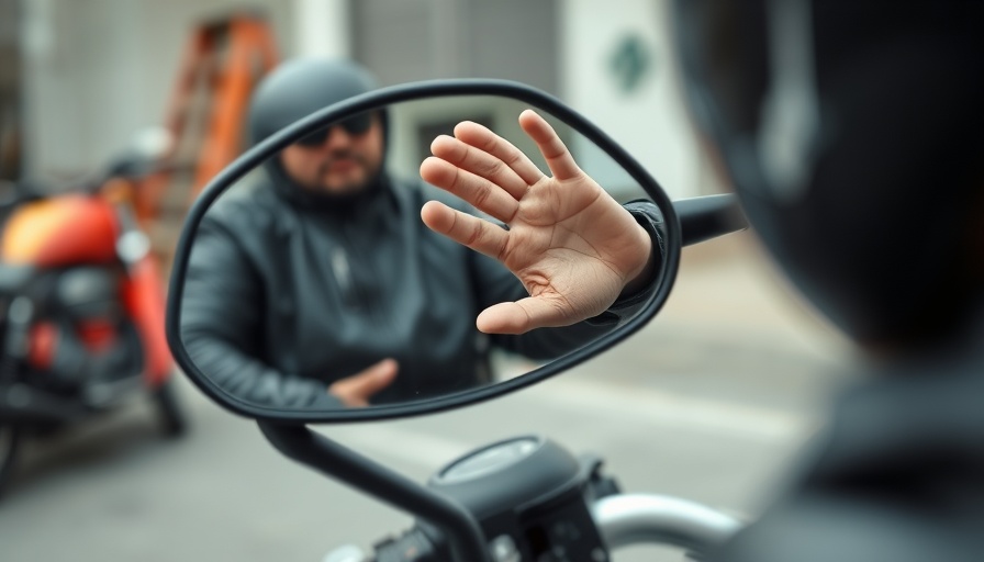 Close-up of motorcycle mirror reflecting maintenance.