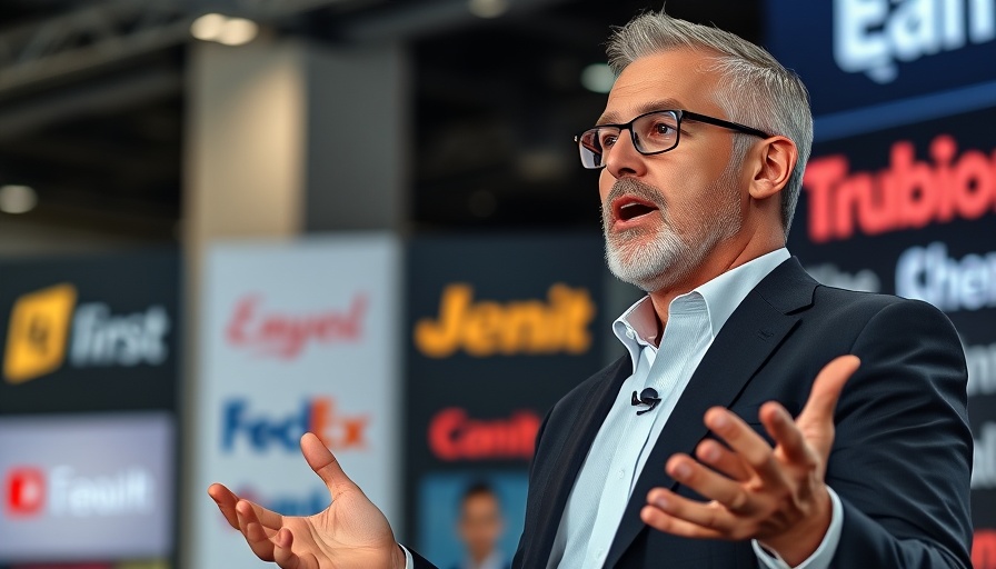 Business executive discussing Jason Cranswick executive departure at conference.