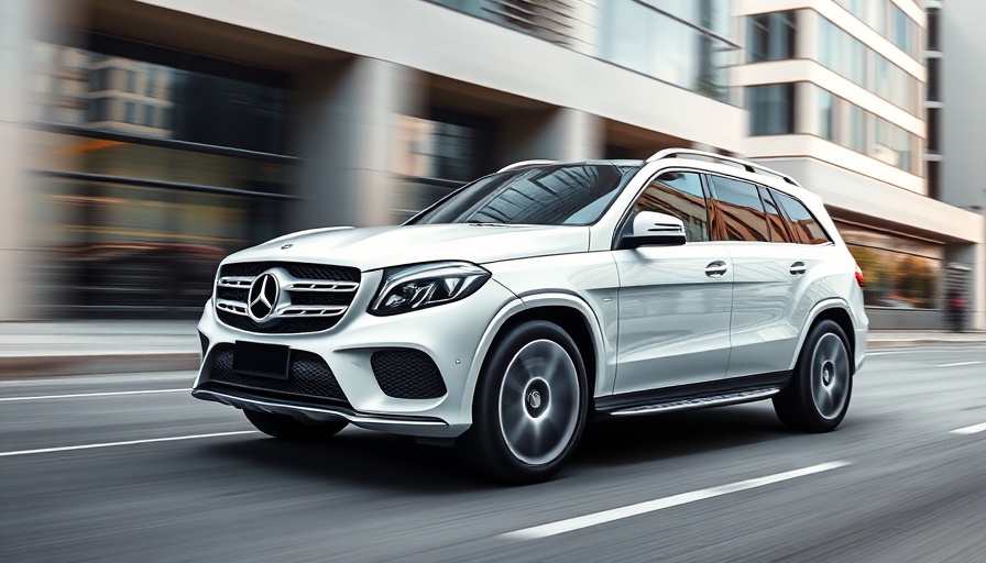 Mercedes SUV driving swiftly on a suburban road, highlighting sales decline.