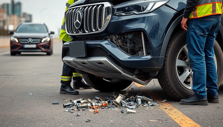 Damaged SUV and officer at accident scene - What to do if hit by a drunk driver.