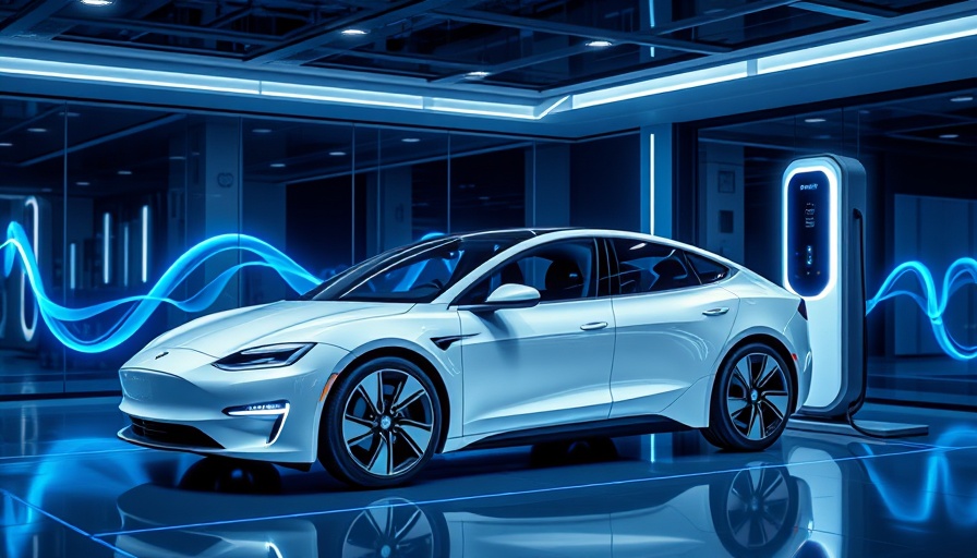 Electric car charging at a futuristic station with blue energy waves.