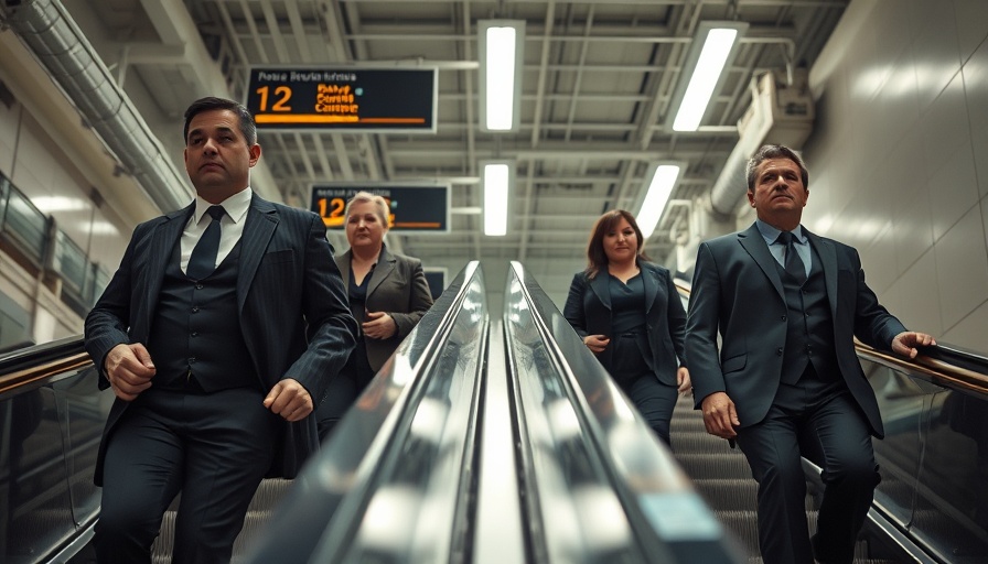 Mercedes-Benz Collision Investigation Unit team on an escalator.