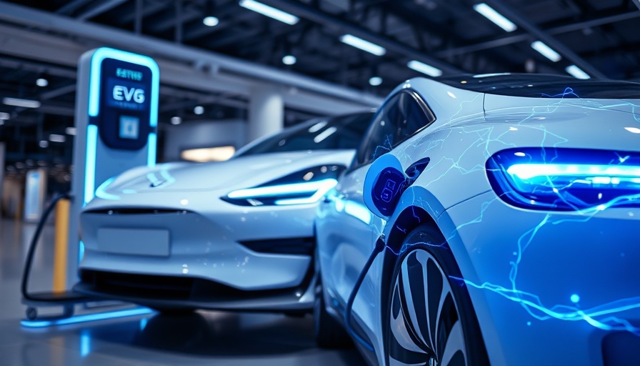 Electric car charging at station with dynamic blue light effects.