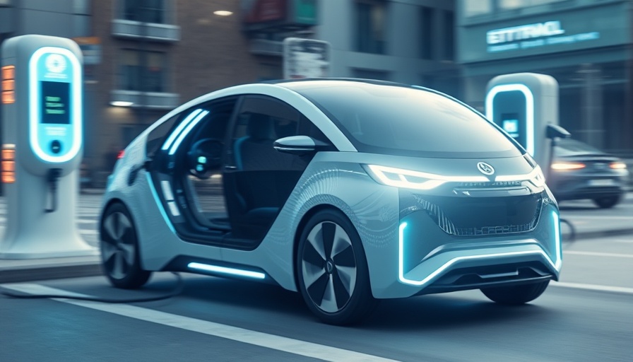 Electric vehicle charging station with futuristic blue glow