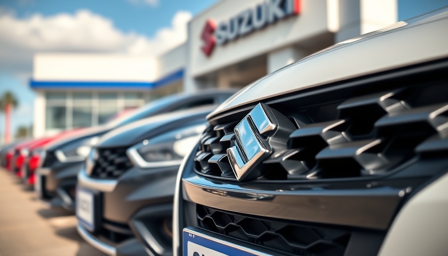 New Suzuki cars at UK dealership highlighting modern design for UK new car registrations.