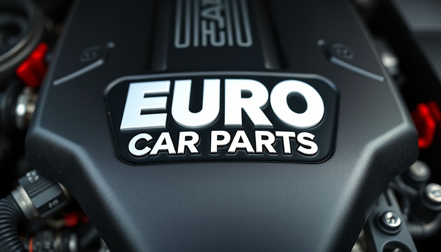 Euro Car Parts logo on engine, road trip essentials emphasized.