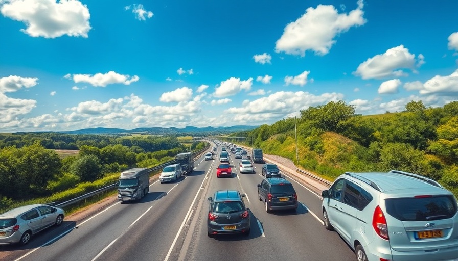 UK motorway illustrating used car market growth with diverse vehicles.