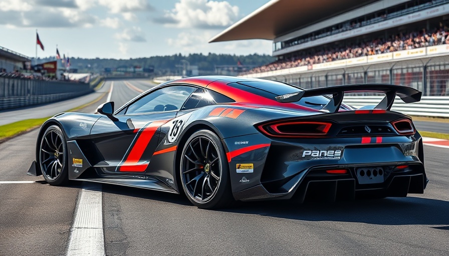 Sleek sports car on race track, Gordon Murray Le Mans GTR.