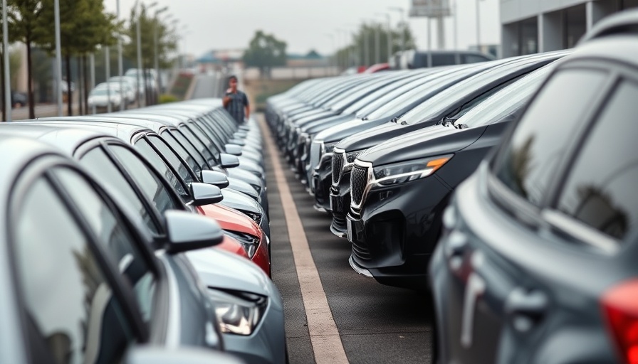 Tightly parked cars in a dealership lot representing dealer finance.