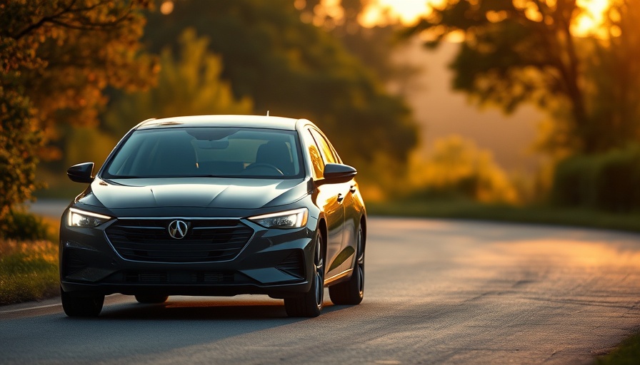 Modern sedan at sunrise exemplifying summer driving safety tips.