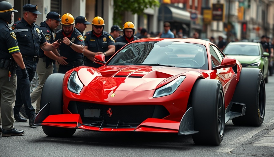 Fake Ferrari F1 car arrest scene on urban street.