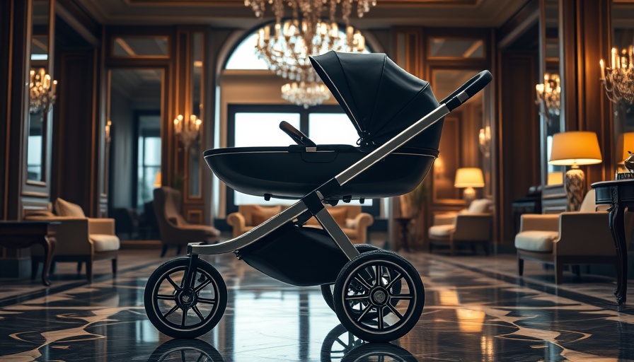 Luxurious Aston Martin baby stroller in an elegant room.