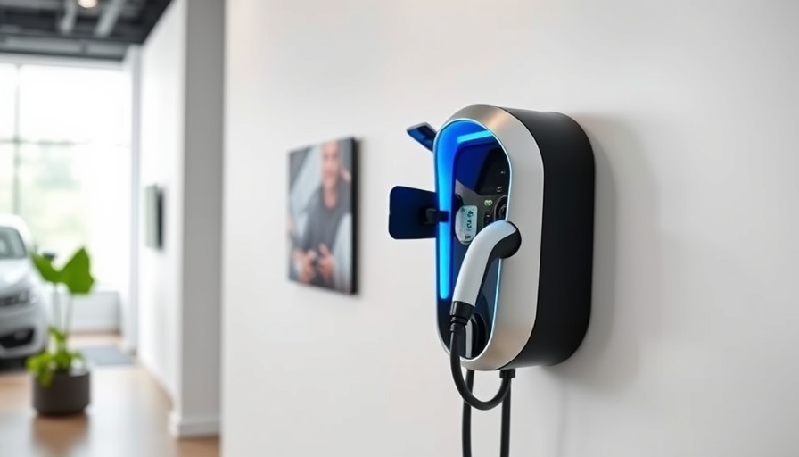 Sleek modern EV charger 2025, futuristic design, showroom.