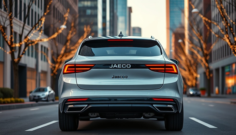 Jaecoo 7 car on city street, showcasing rear design, popular model.